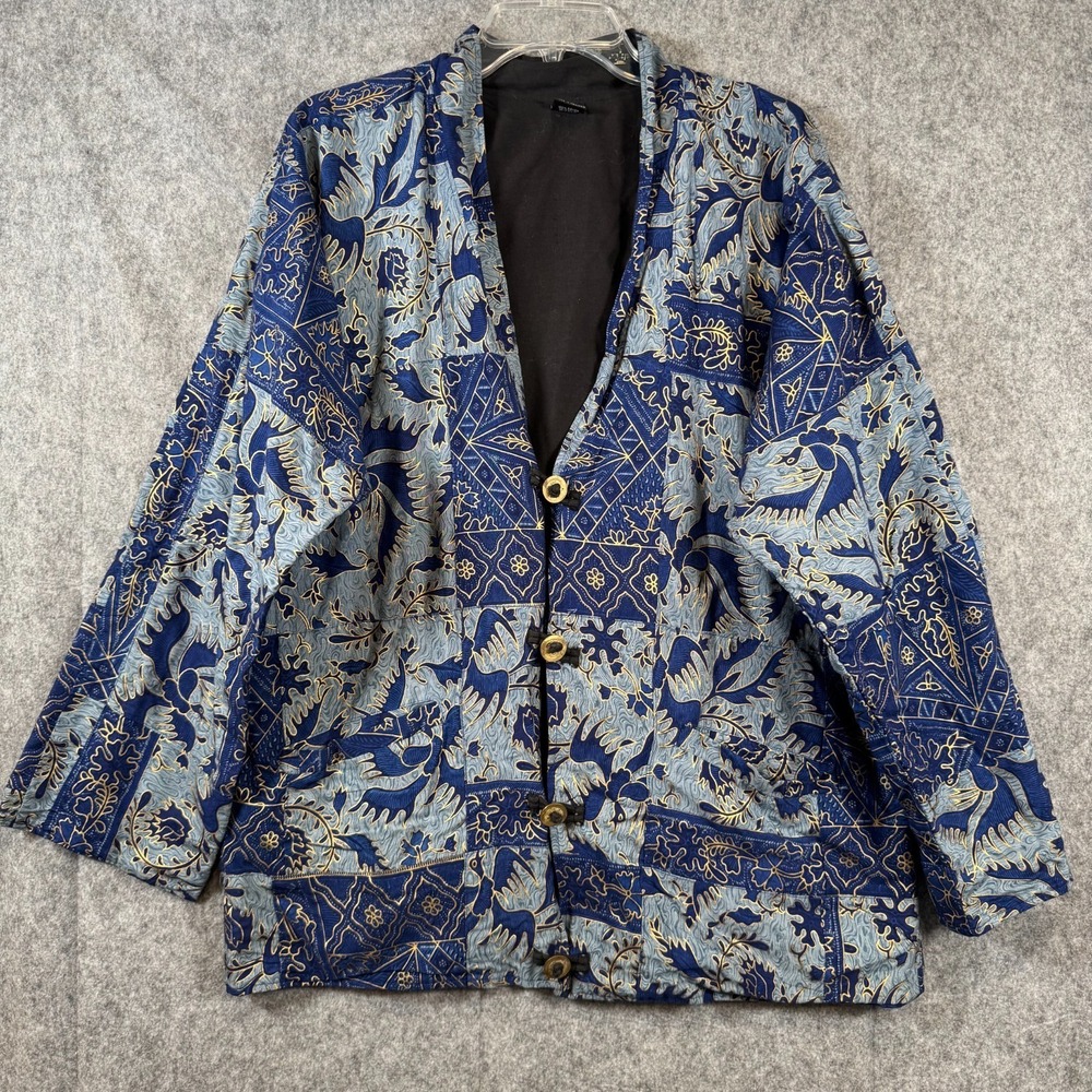 Oriental Batik Patchwork Womens OS Kimono Jacket Pockets Oriental Indo